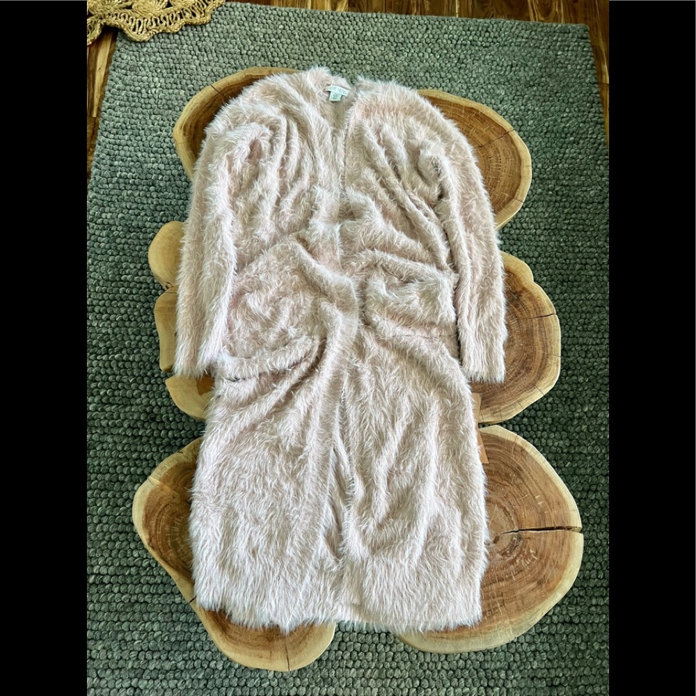 Dusty pink long cardigan fuzzy Sweater shaggy